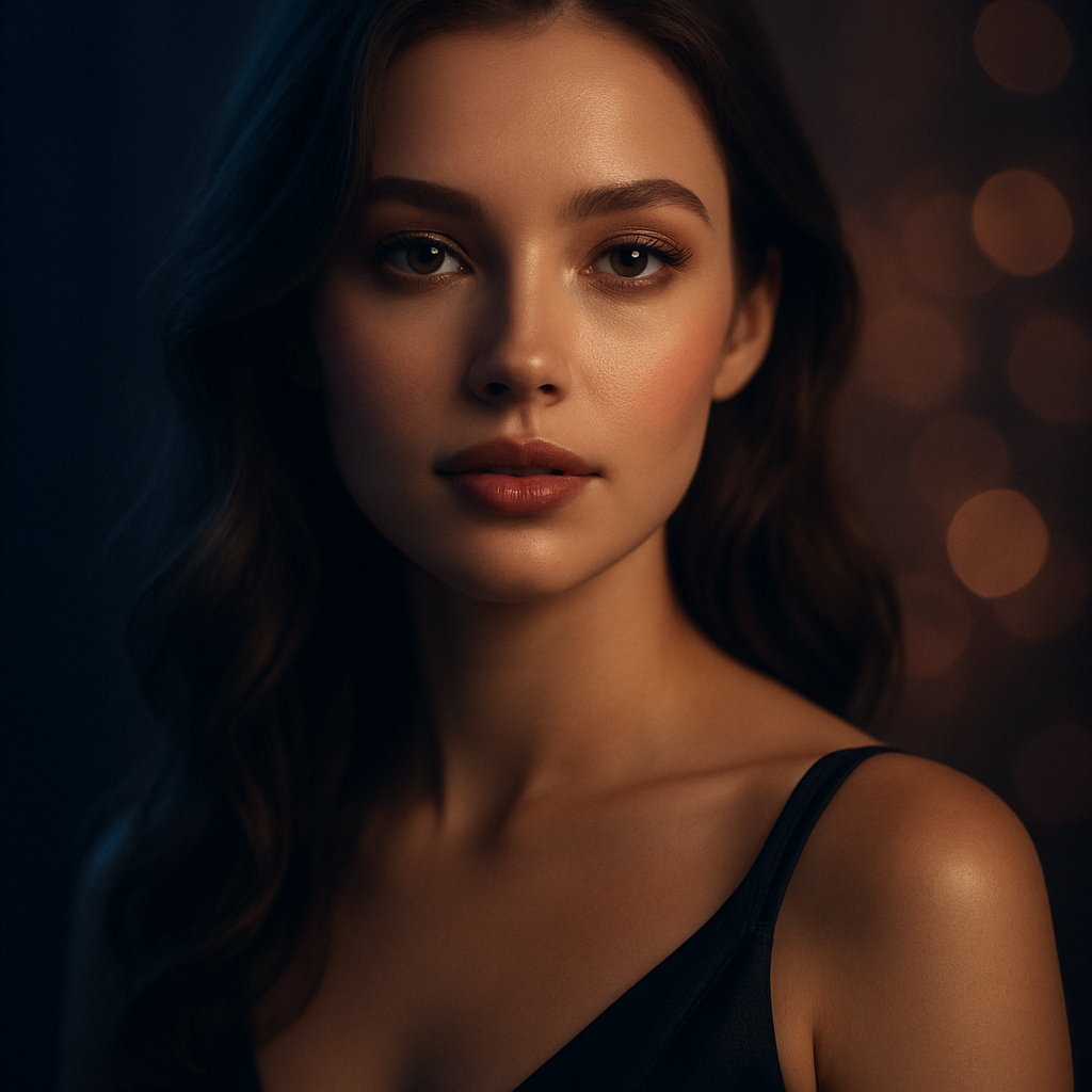 A beautifully rendered AI girlfriend in warm cinematic lighting