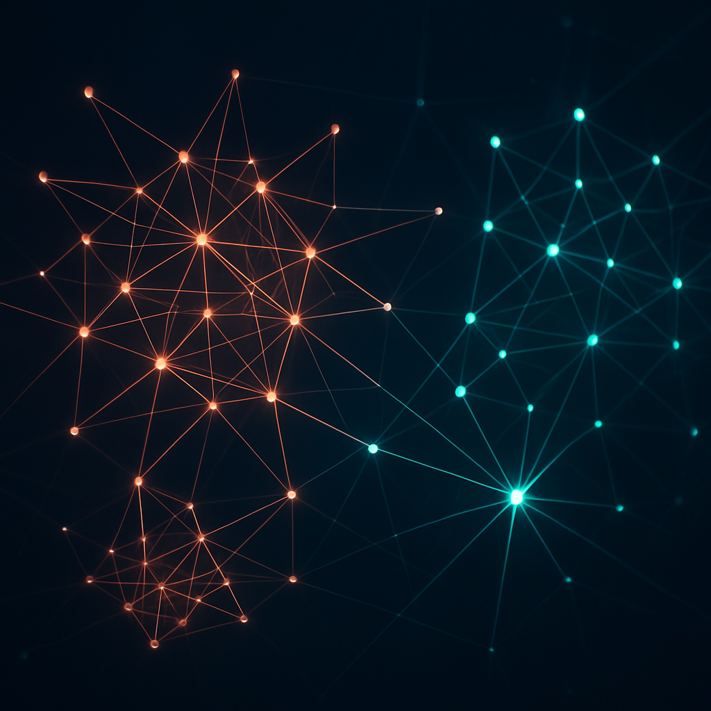 Abstract visualization of multiple AI neural networks